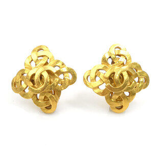 CHANEL Gold Logo Earrings
